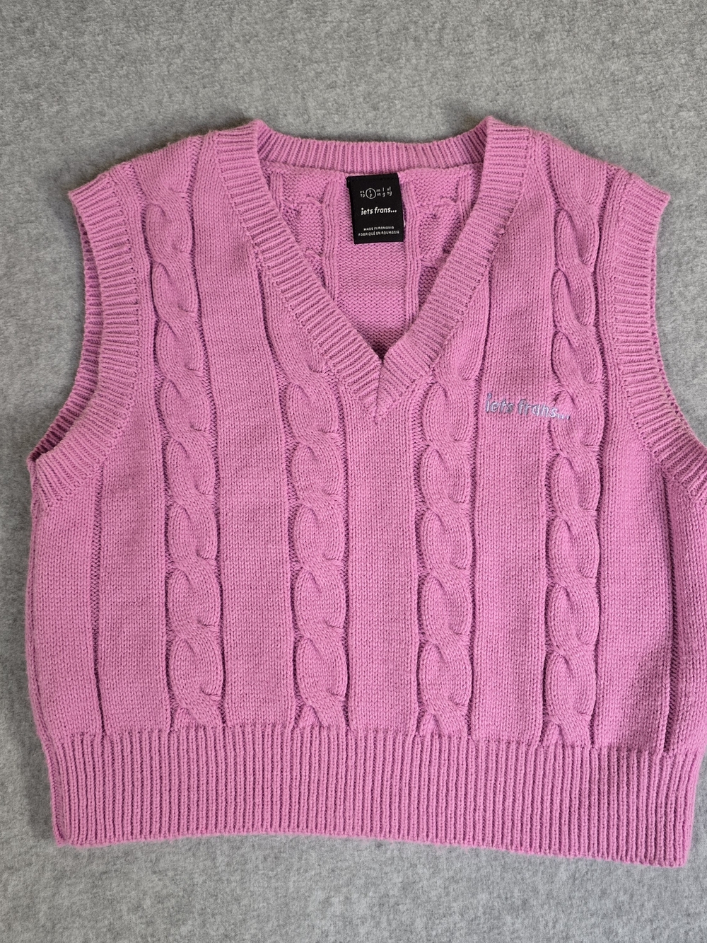 iets frans Pink Cable Knit Sweater Vest XS/S Preppy Coquette